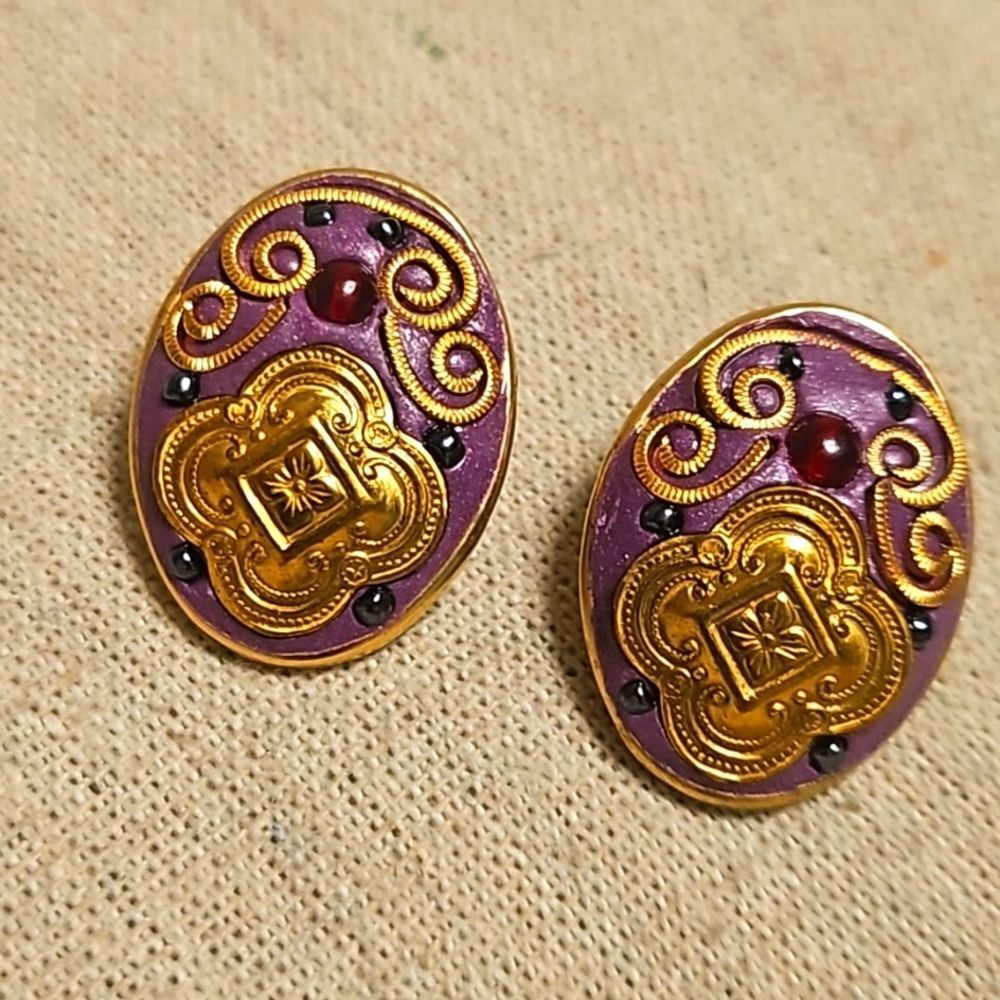 Antique Eduardian Austro-Hungarian OM Purple Clip-on Earrings